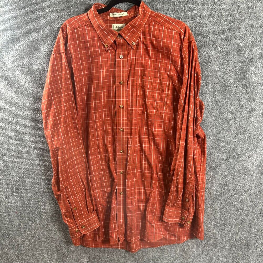 LL Bean Wrinkle Resitant L.L. Bean Plaid Orange XXL-T 2XLT Long‎ Sleeve Men